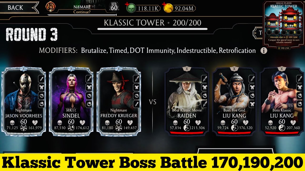 Klassic Tower Bosses Battle 200 & 170 , 190 Fight + Reward | MK Mobile