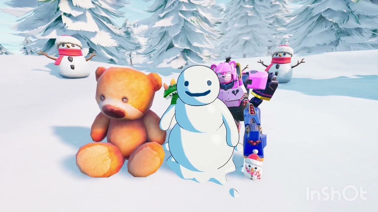 雪だるまに囲まれたクマ