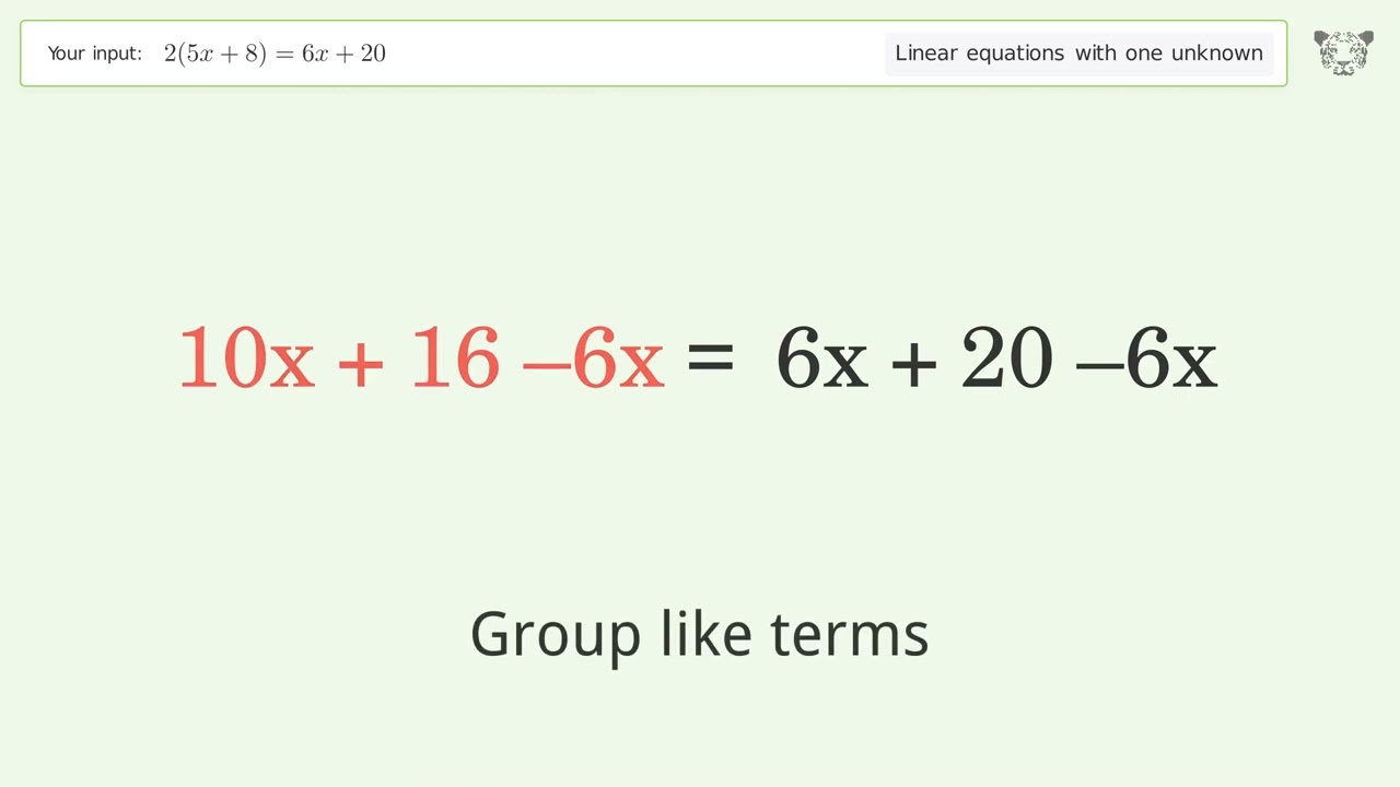 Linear Equation With One Unknown Solve 2 5x 8 6x 20 Step by step Linear Equation With One Unknown Solve 2 5x 8 6x 20 Step by step