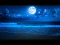 Calm night ocean waves and beautiful relaxing piano music for sleeping and stress relief