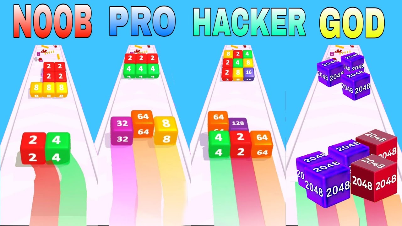 NOOB VS PRO VS HACKER VS GOD in Cube Race 3D: Join 2048