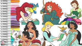 Disney Princess Coloring Book Compilation Cinderella Moana Jasmine Merida Belle Ariel Snow White