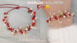 Como hacer PULSERA FÁCIL Y RÁPIDA con NUDO BÁSICO EN MACRAMÉ | PULSERAS con flores de mostacillas