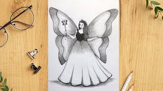 How to draw a Princess Girls wing -Drawing sketch || Pencil sketch for beginner || Girl drawing