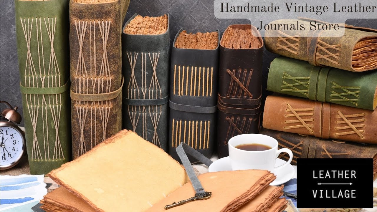 Leather Village | Vintage Leather Journal | Vintage Paper | Writing & Sketchbook |