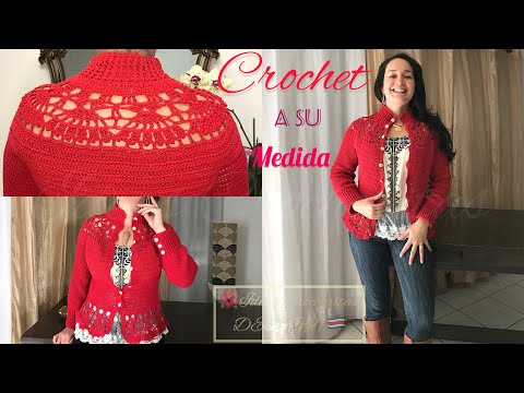 Rojo Radiante: Suéter de Cuello Calado y Mangas Largas a Tejido a crochet para todas las tallas