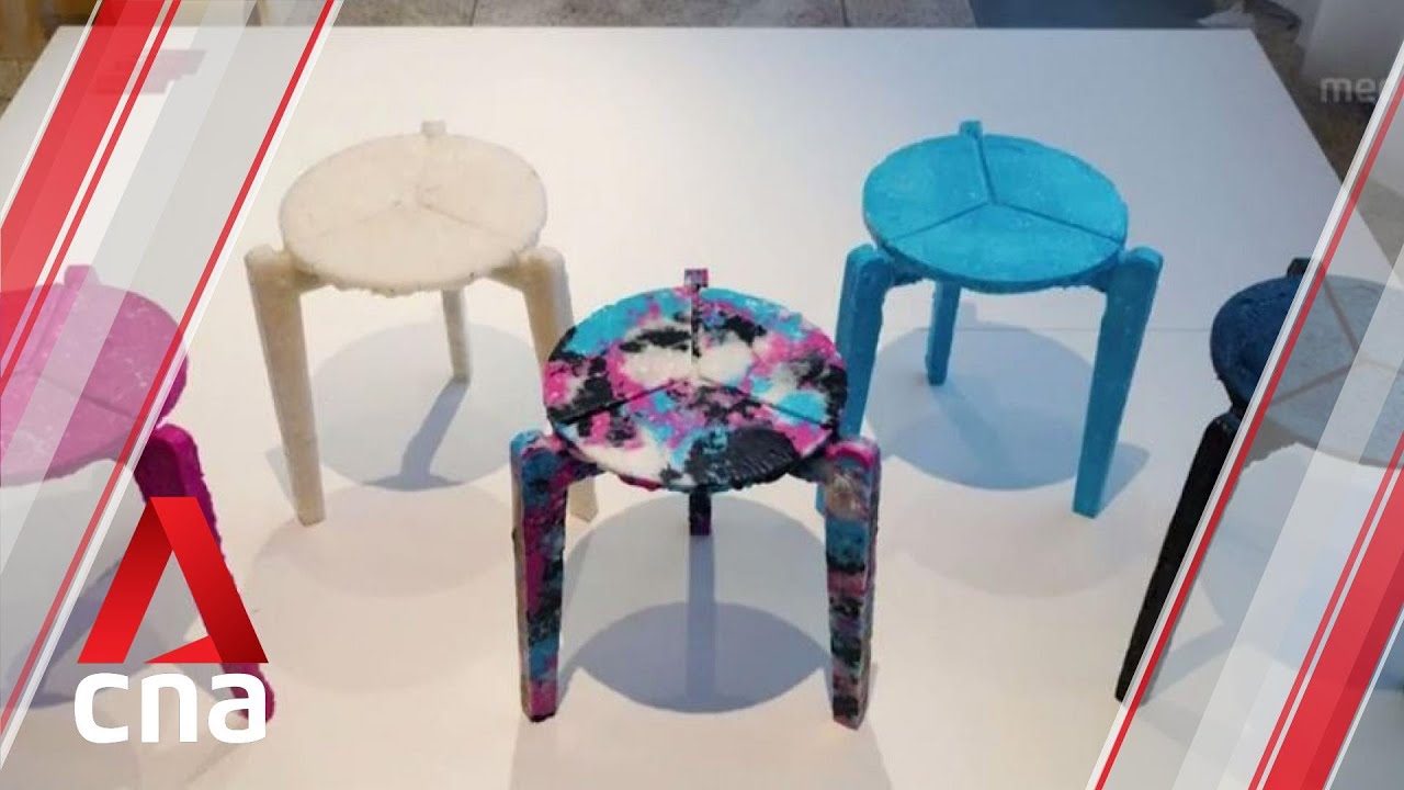 Haneul Kim fashions plastic stool from 1,500 discarded face masks