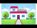 House drawing easy with colour/ how to draw a house step by step/ beautiful house drawing easy #ghar