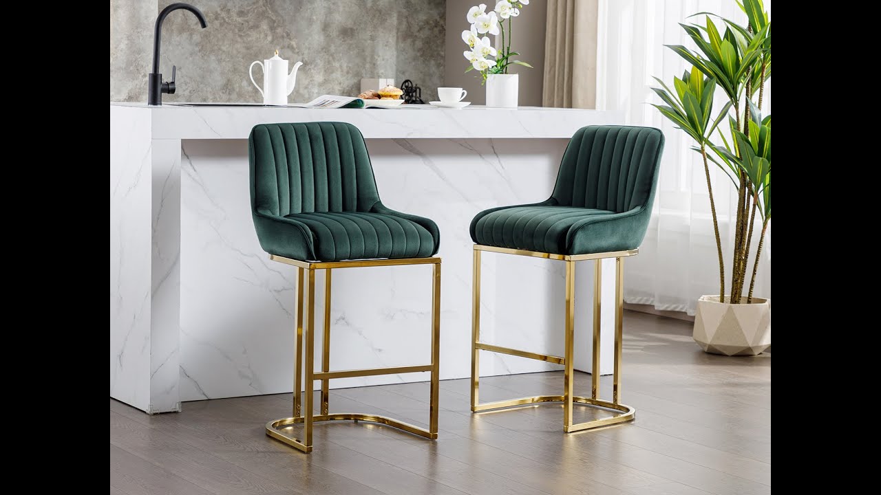 Wahson Breakfast Bar Stools Set of 2 Velvet Kitchen Counter Stools with