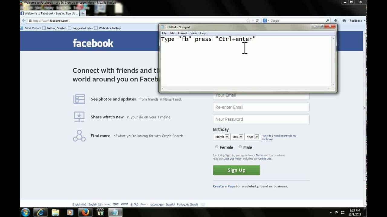 Facebook shortcut how to open facebook