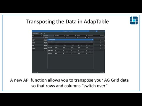 Transposing AG Grid data using AdapTable