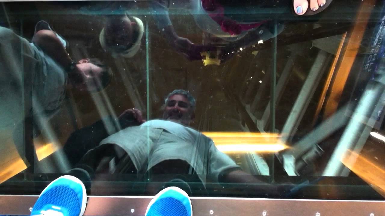 Our ride down the glass bottom elevator of the famous Skytower in