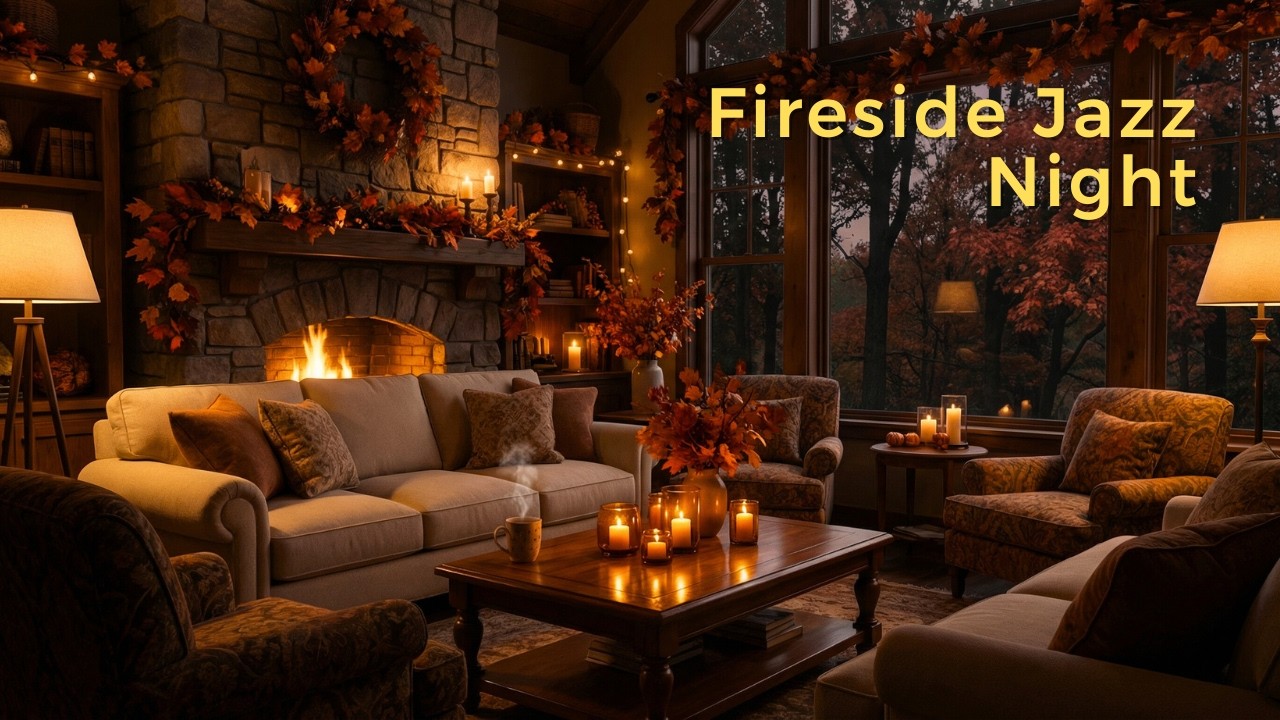 Fireside Autumn Jazz Night 🍂 Warm Piano Ambience for Calm Evenings