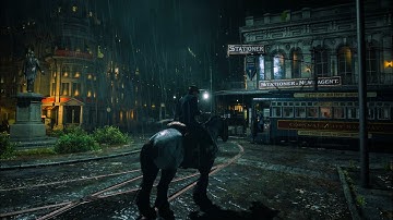 Relaxing Horse Ride in Saint Denis at Night | RDR2 Rain & Thunderstorm Ambience