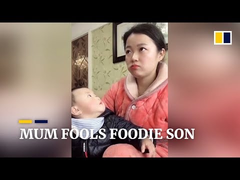 Chinese mum’s acting keeps food-loving baby from swiping her snack