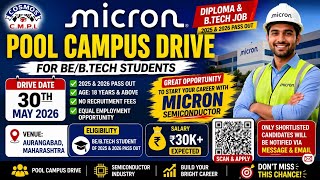 🚨 Micron Pool Campus Drive 2026 | BE/B.Tech Freshers Hiring | Salary ₹30K+ 💥🔥