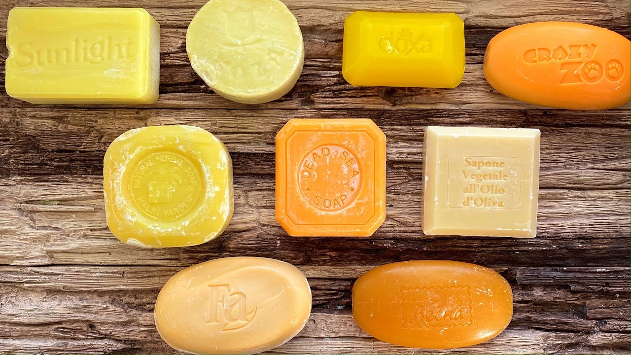 Satisfying Video Asmr. Cutting dry yellow soap. Soap from Thailand