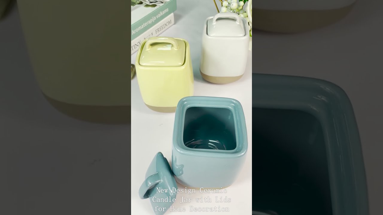 New Design Ceramic Candle Jar with Lids for Home Decoration