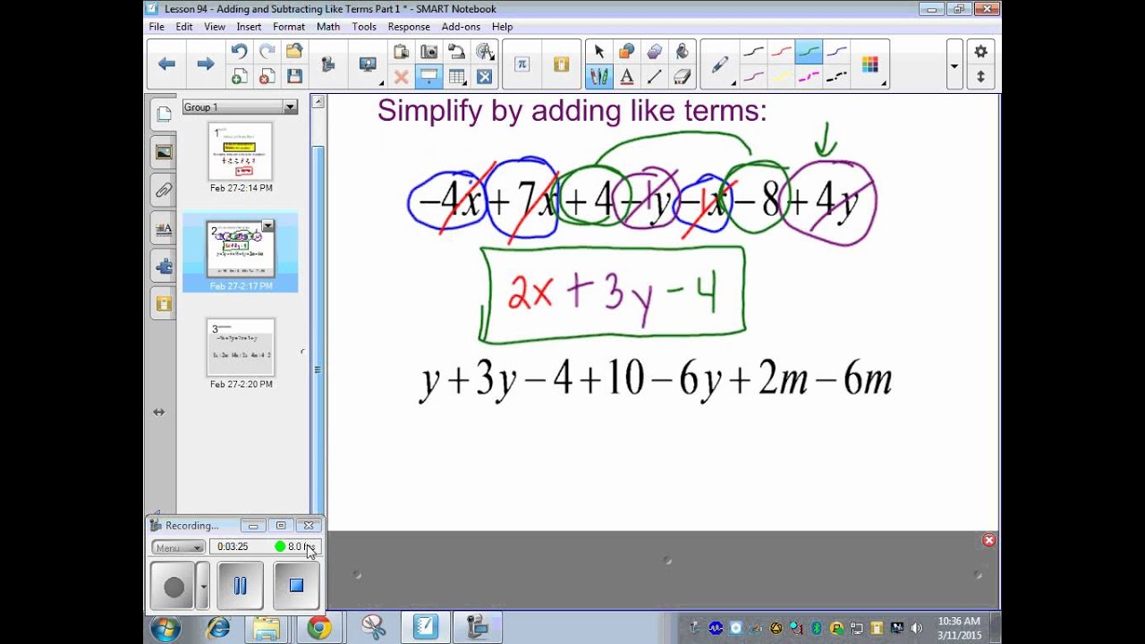 Saxon Pre Algebra Lesson 94 Adding Like Terms Part 1 YouTube Saxon pre algebra lesson 94 adding like terms part 1 youtube