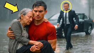 شاب يساعد امرأة مسنة في المطر ويفوت المقابلة… دون أن يعلم أن ابنها المالك كان يراقب…