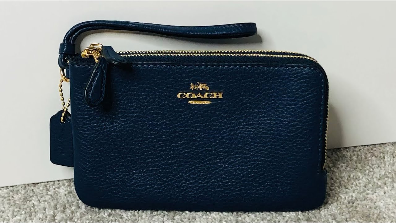 COACH Double Corner Zip Wristlet in Midnight Navy 