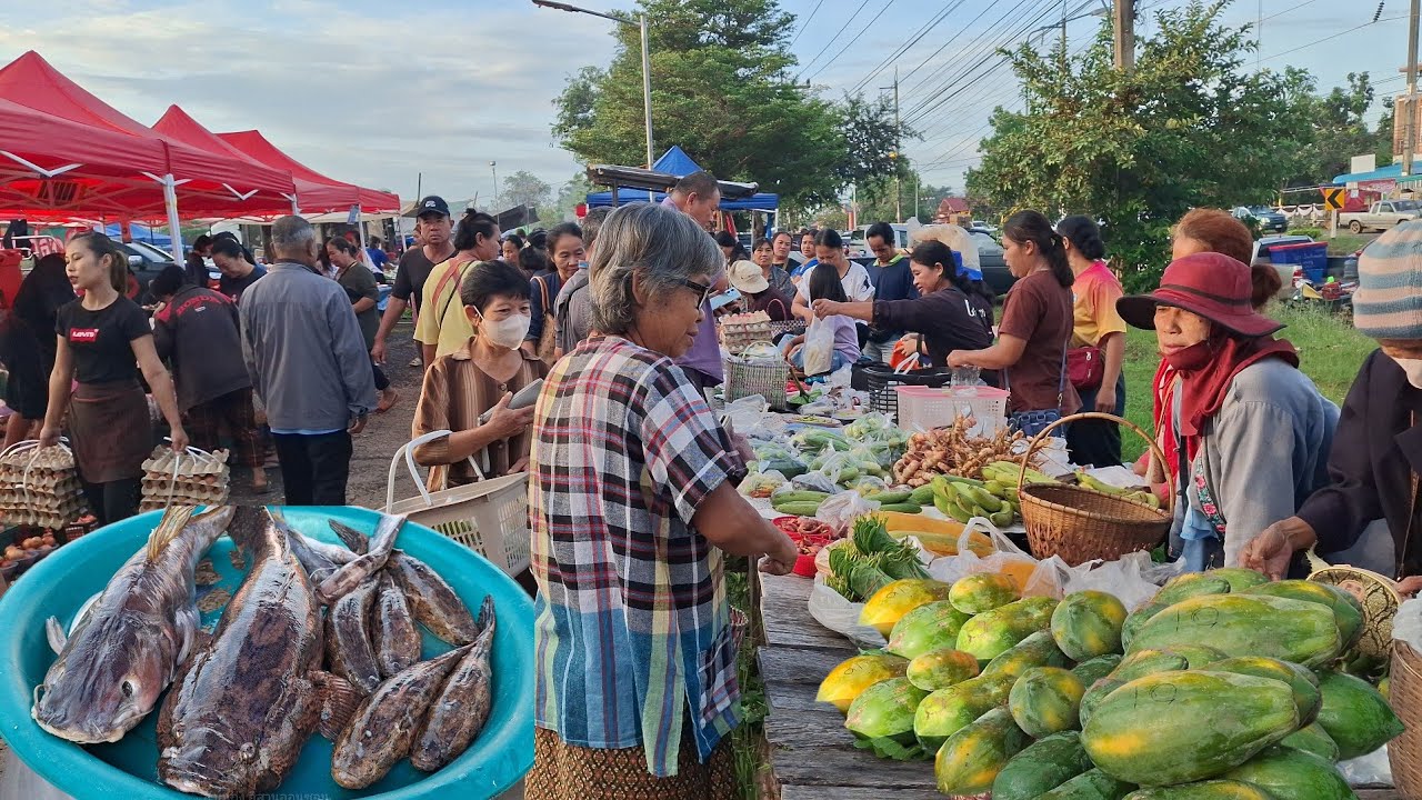 ตลาดนัดบ้านเฮา ตลาดเช้าบ้านหัวนา ตำบลหัวนาอำเภอเขมราฐ จังหวัดอุบลราชธานี #food 