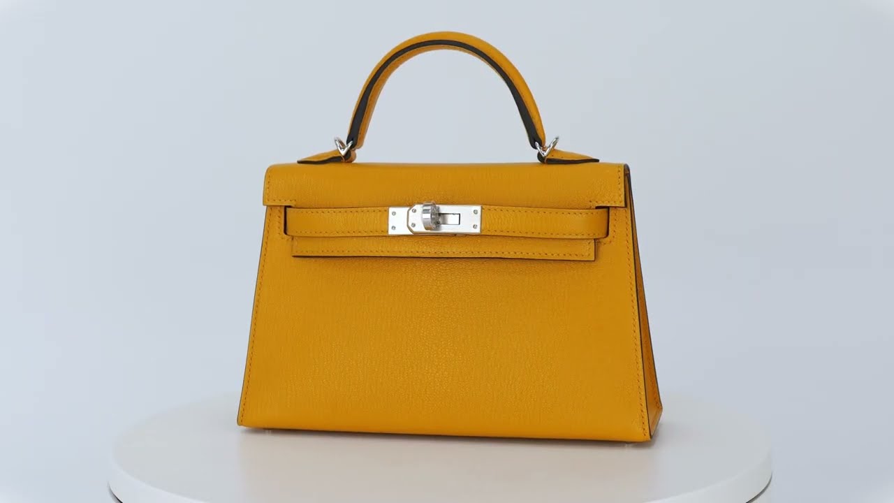 Hermès Mini Kelly Moutarde Chevre Mysore Palladium Hardware - Love