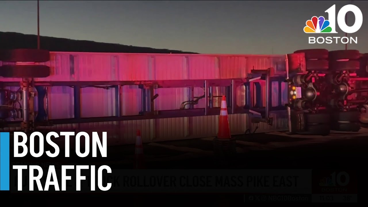 Tractor-trailer crash snarls traffic on Mass Pike in Boston - YouTube