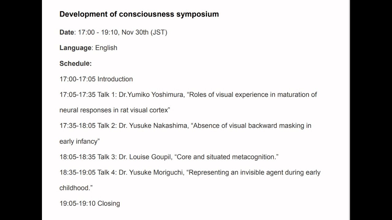 [2021 Nov] 3. Development of consciousness symposium (Qualia structure)