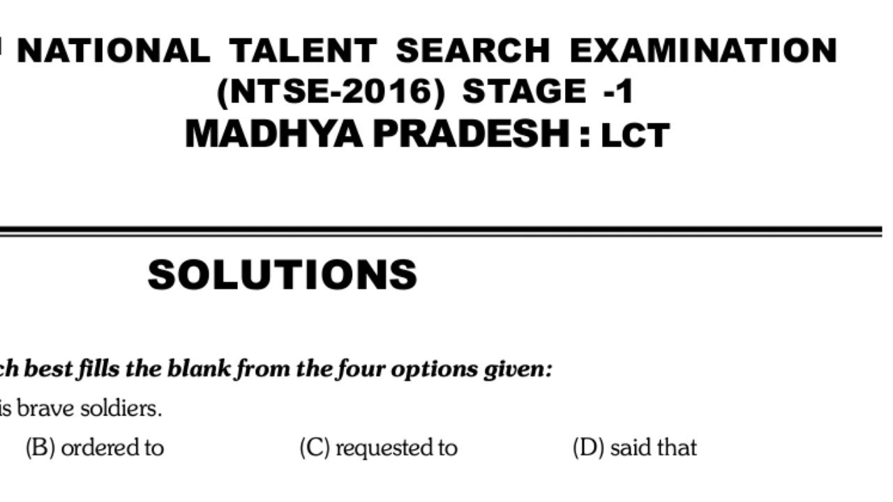 NTSE Madhya Pradesh Stage1 LCT 2016 Question paper