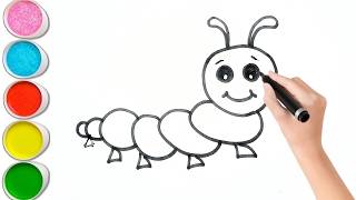 🐛 Easy Caterpillar Drawing for Kids | Step-by-Step Caterpillar Drawing and Coloring