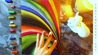 Colorful Curvy Abstract Painting In Soft Pastel | Bold Calming ASMR Painting & Blending Sounds screenshot 5