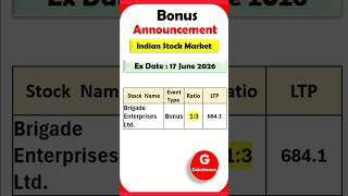 Bonus Announcement 17 June 2026. #bonus #announcement #financialfreedom #finance #investor #nse #bse