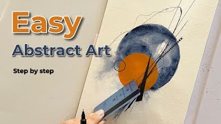 Easy Abstract Art Tutorial | Blue & Orange Modern Painting Step by Step