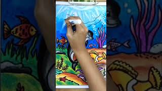 Cara menggambar & mewarnai gradasi pemandangan bawah laut dengan crayon faber castell 48 warna