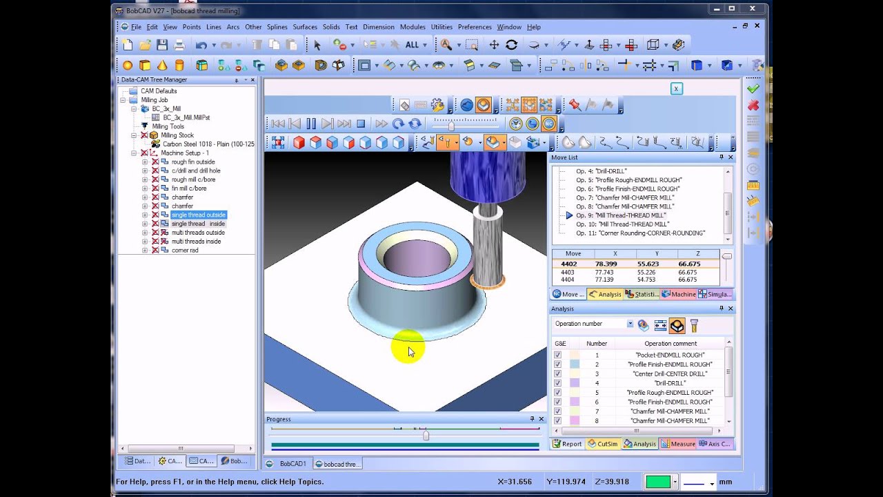 BobCADV27 Thread Milling demo YouTube