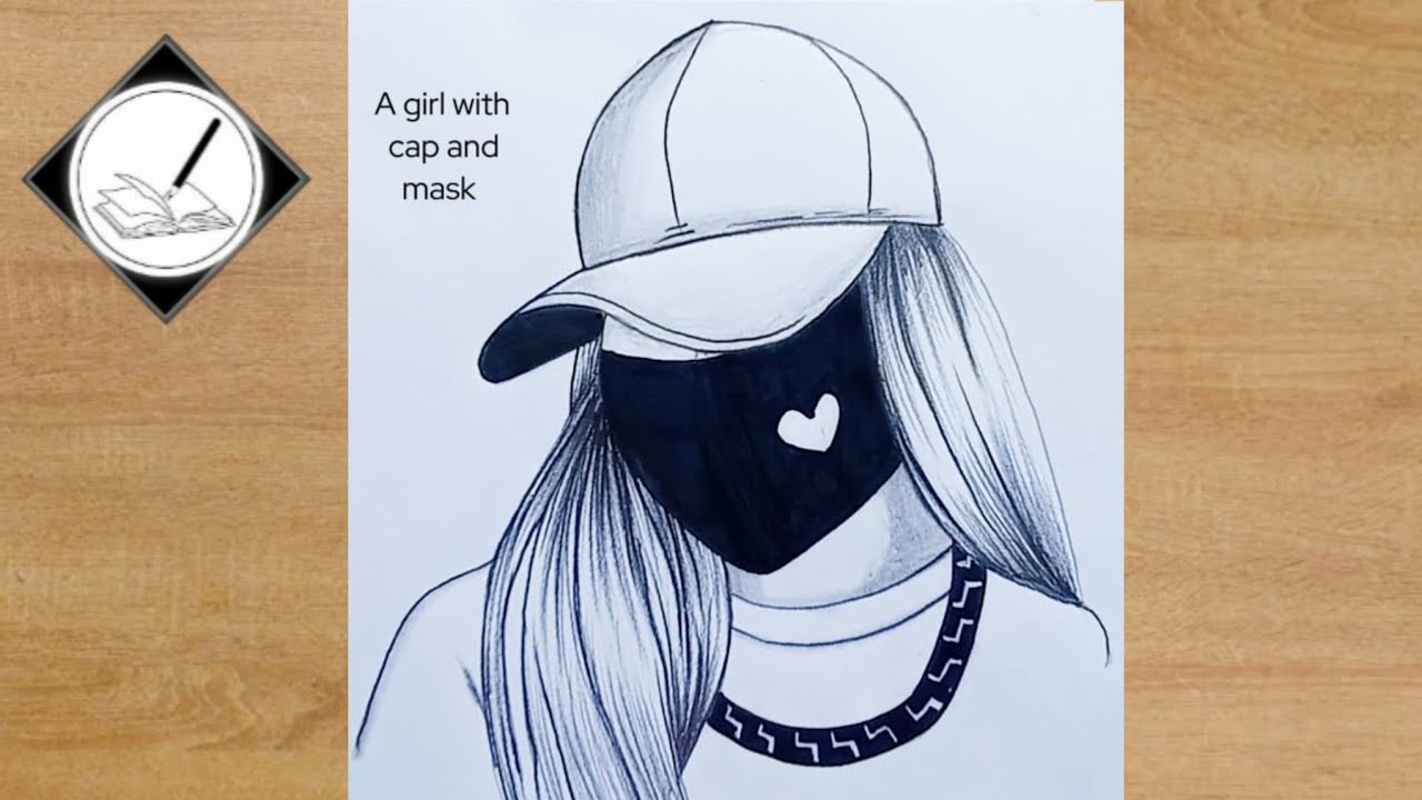 How to draw a girl with cap and mask | Easy girl drawing - YouTube