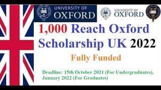1,000 Reach Oxford Scholarship UK 2021| Fully Funded