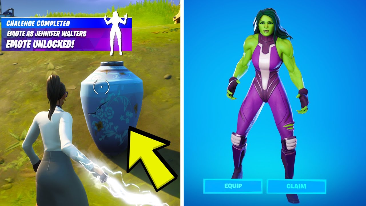 Emote as Jennifer Walters after Smashing Vases - Jennifer Walters Awakening Challenges Fortnite