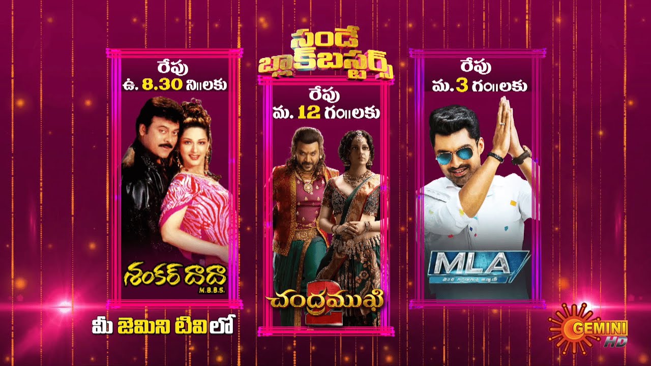 Sunday Movies Combo Promo | Shankar Dada M.B.B.S | Chandramukhi 2 | MLA | 02 Feb 2025 | Gemini TV