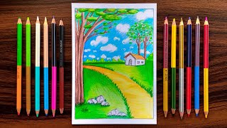 Featured image of post Scenery Drawing With Colour Pencils Easy - Choosing the right brand of colored pencils for your drawings can sometimes be overwhelming.