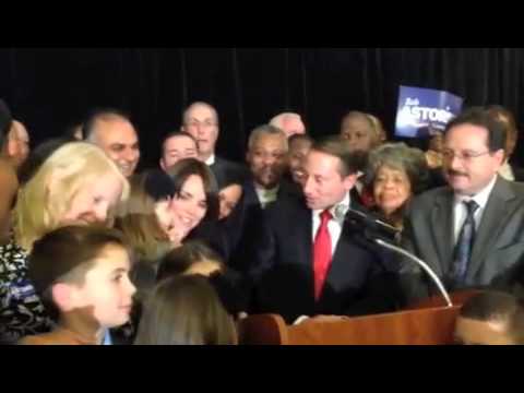 <p>Astorino is surrounded by family and friends as he delivers his victory speech.</p>