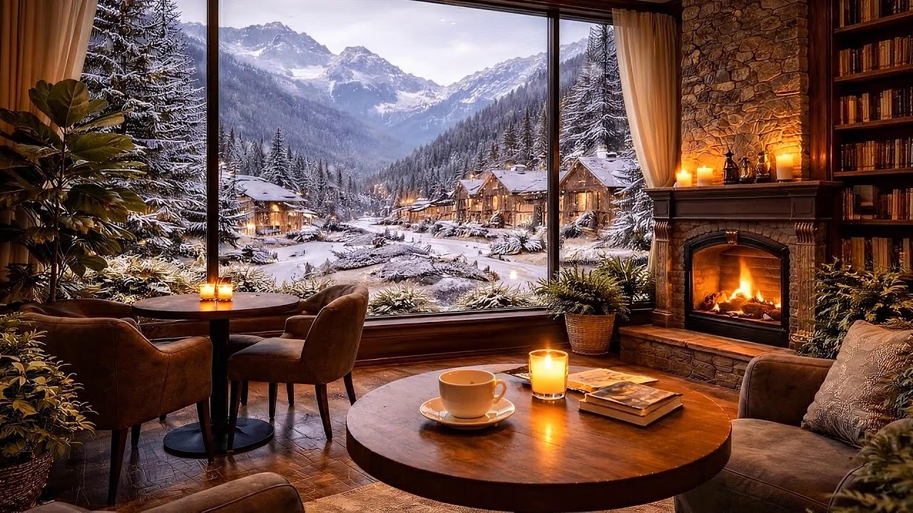 Sweet Winter Night ❄️ Gentle Jazz Music & Crackling Fireplace for Study & Work