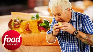 video thumbnail for: "Thats A Dynamite Sausage Sandwich" l Diners Drive-Ins, And Dives