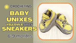 Baby Crochet Yellow & Grey sneaker||  Baby unixes Sneakers 6-  9 months