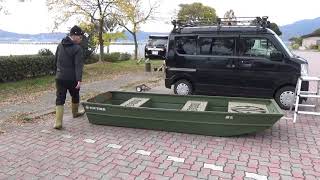 重さ約４０kgあるアルミボートを１人で担いで持ち上げて運べるかの動画。in 琵琶湖
