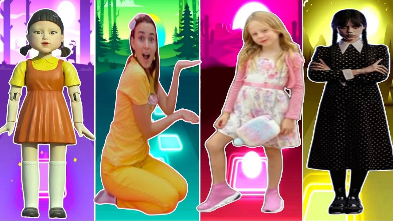 Tiles Hop - Squid game 2 🆚 Vlad and Niki 🆚 Like Nastya 🆚 Wednesday 🎶 Tiles Hop EDM Rush