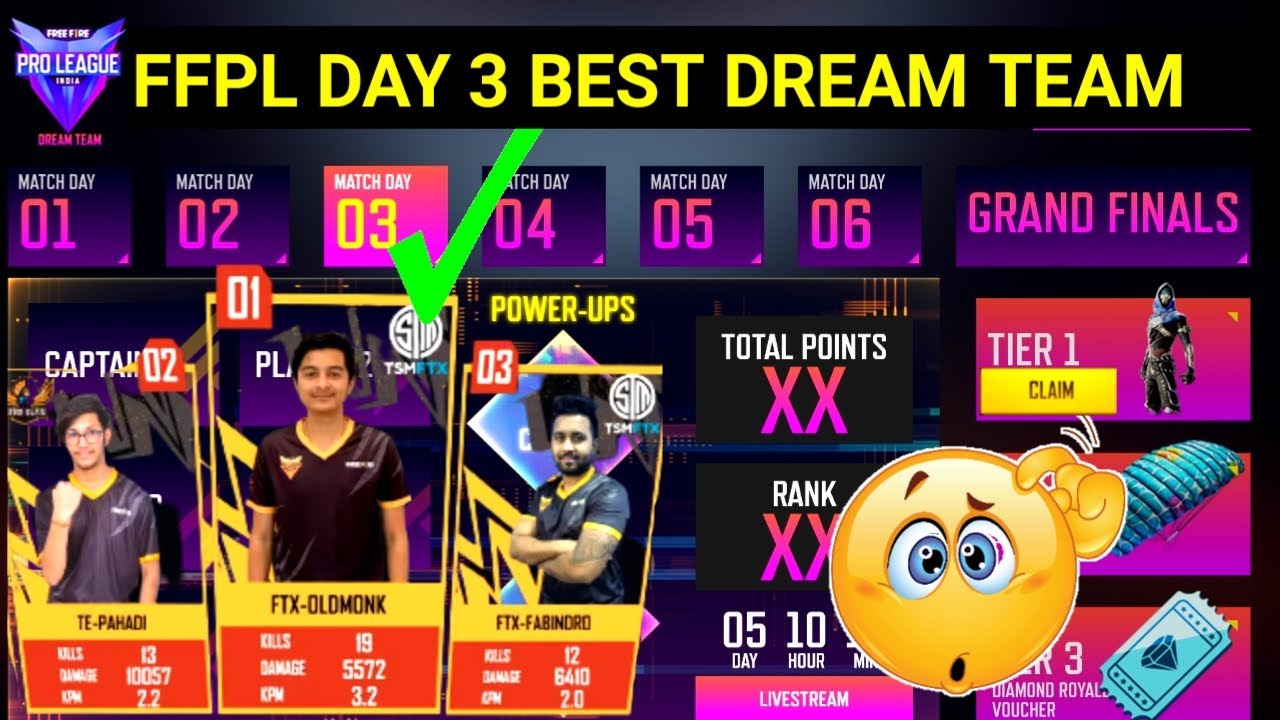 FFPL DREAM TEAM MATCH DAY 3/SELECT PLAYER TEAM IN FREE FIRE PRO LEAGUE DREAM TEAM/DAY 3 BEST TEAM