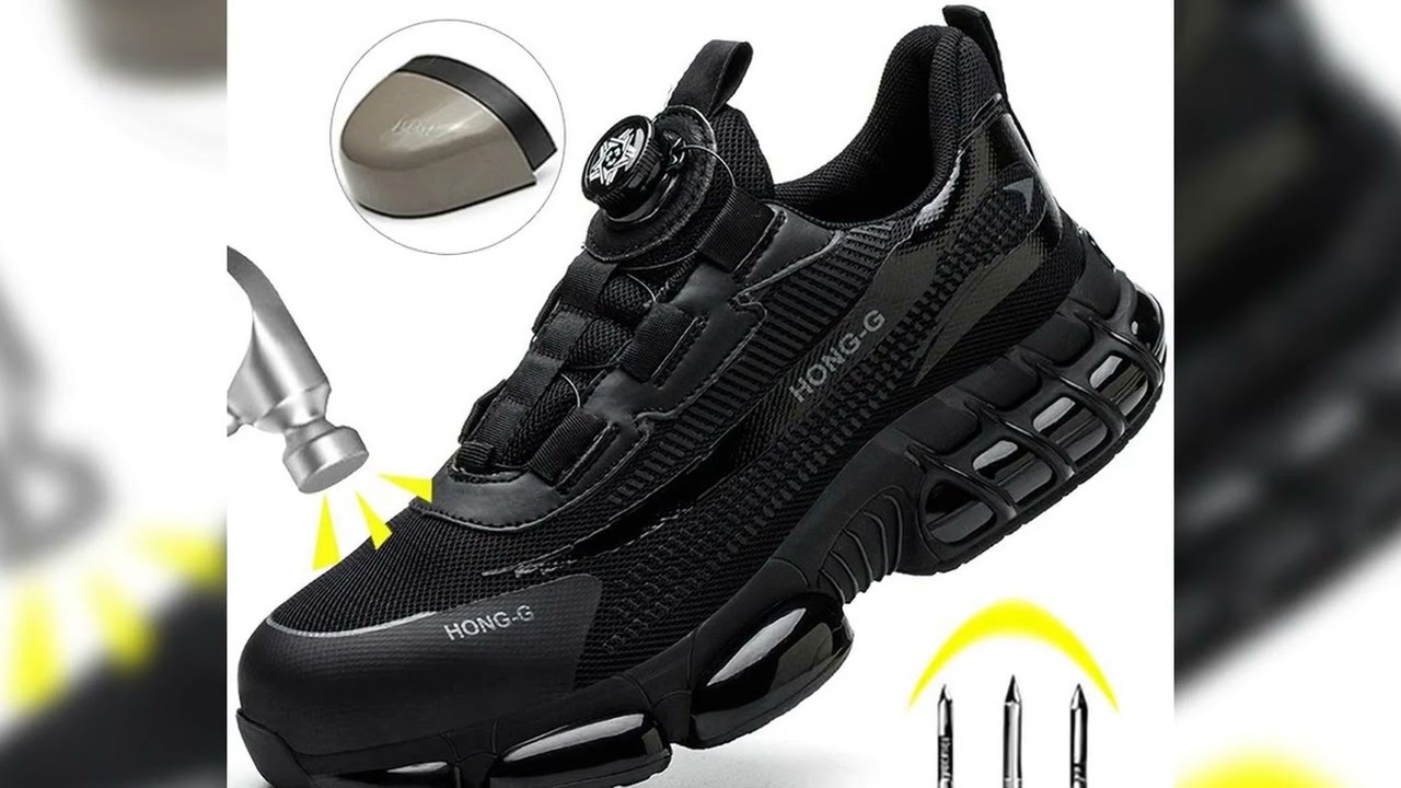 A must-have product! Rotating Button Safety Shoes Men Steel Toe Sneaker Air Cushion Work Shoes Man