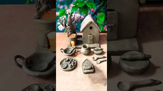 गांव जैसा Mini Kitchen Set #diy #art #mittikekhilaunekaisebanatehai #craft #minikitchenset #kitchen